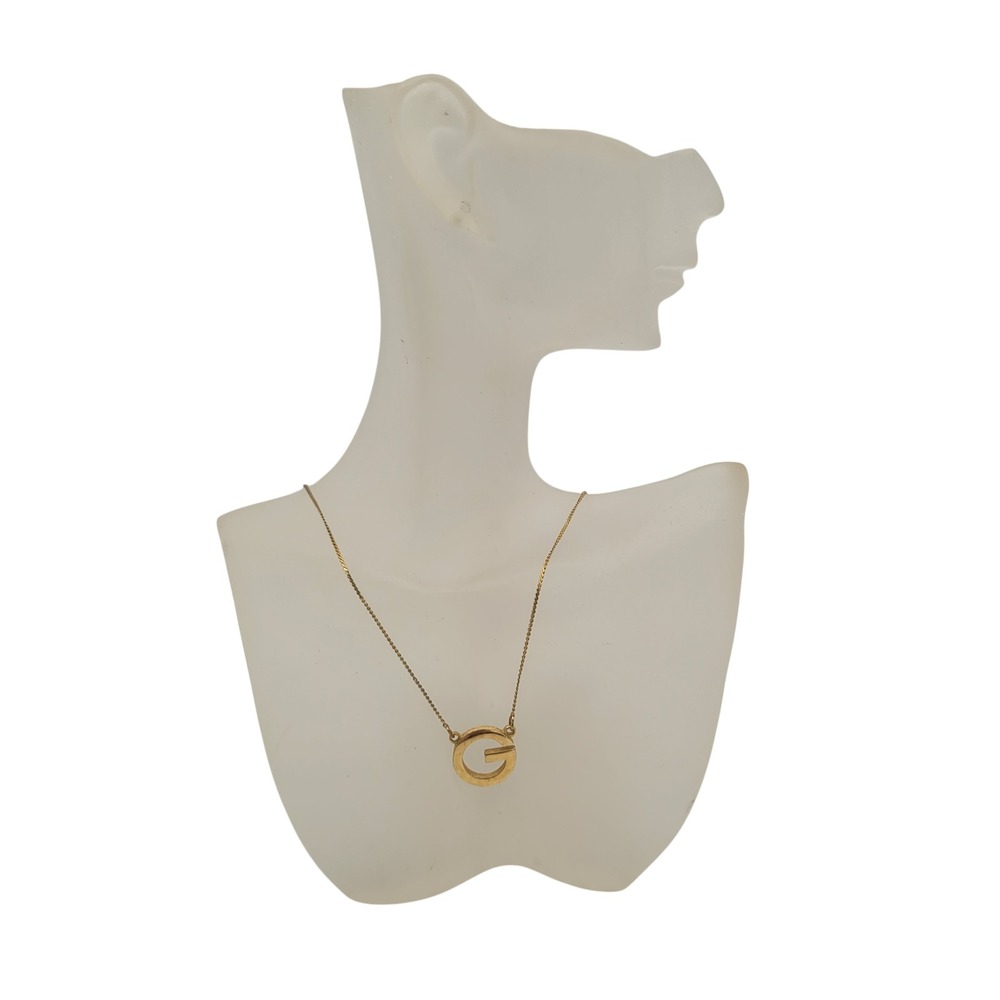Givenchy Paris New York Vintage Gold Tone G Logo Pendant Necklace 15.5 Inch